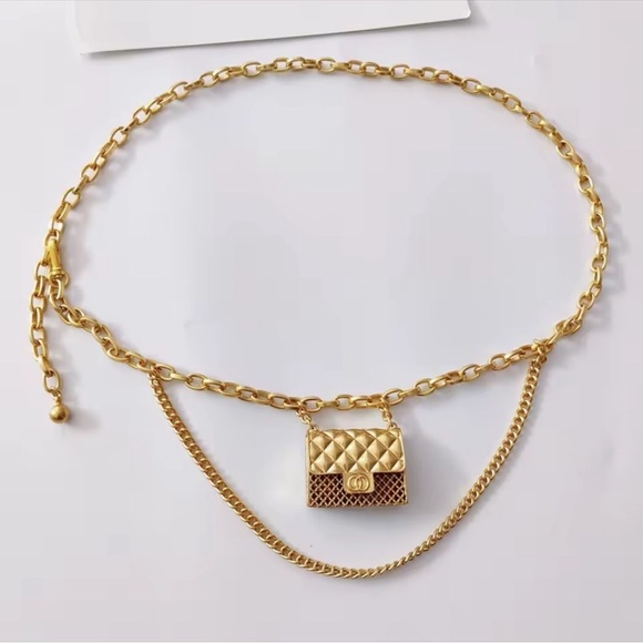 Anthropologie Tassel Gold Chain Belt with Mini Bag Trendy!